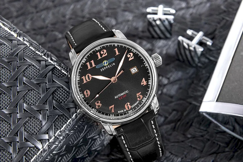 Zeppelin LZ 127 Graf Zeppelin Automatic Men’s Watch 40mm Black Dial Black Leather Strap