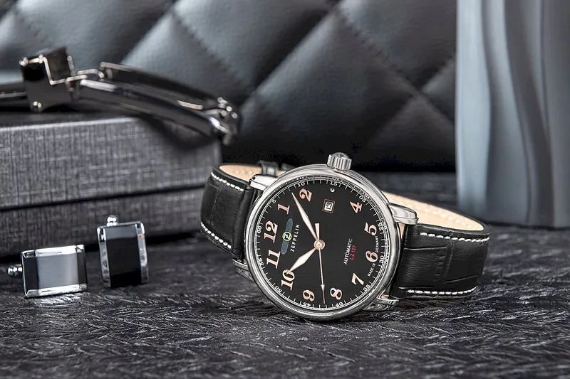 Zeppelin LZ 127 Graf Zeppelin Automatic Men’s Watch 40mm Black Dial Black Leather Strap