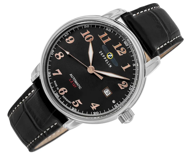 Zeppelin LZ 127 Graf Zeppelin Automatic Men’s Watch 40mm Black Dial Black Leather Strap