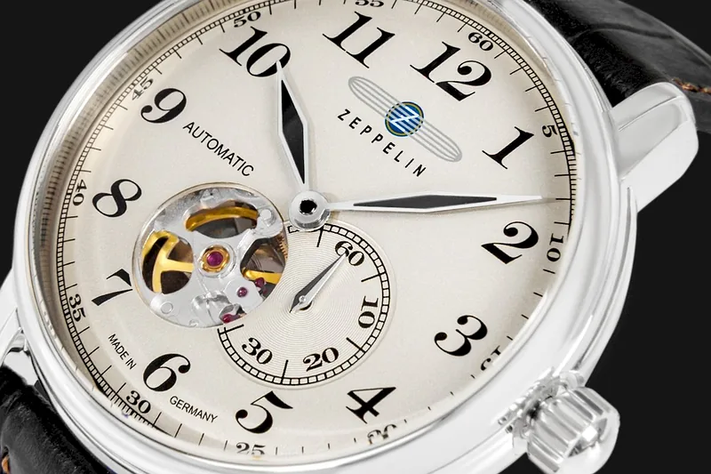 Zeppelin LZ 127 Graf Zeppelin Open Heart Men’s Watch 40mm Silver Dial Dark Brown Leather Strap