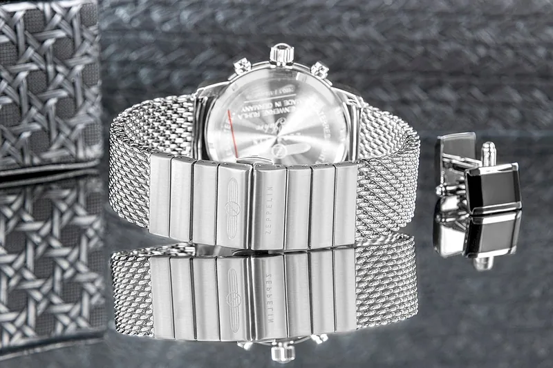 Zeppelin 100 Jahre Quartz Chronograph Men’s Watch 42mm Silver Dial Stainless Steel Mesh Bracelet