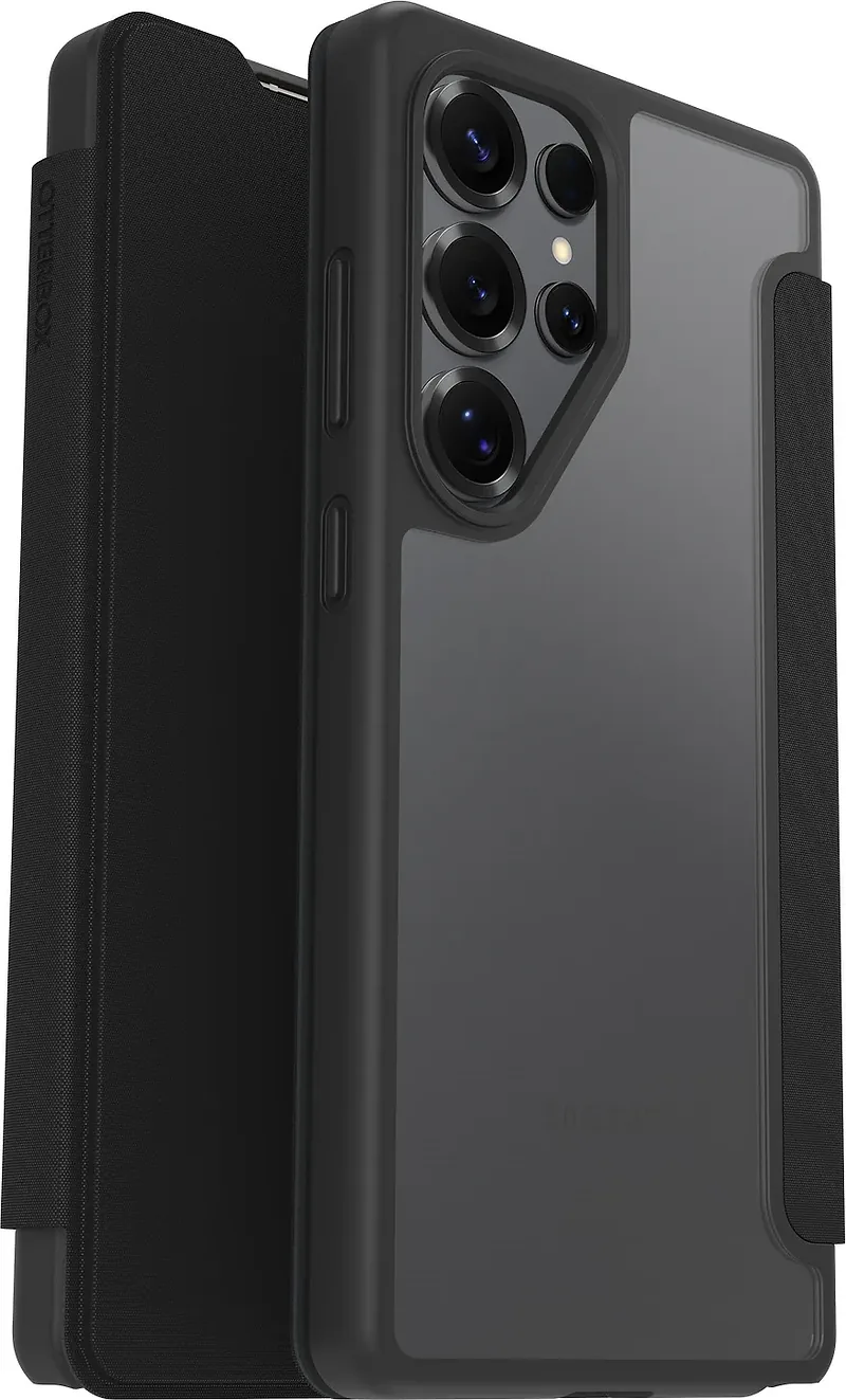 OtterBox React Folio rahakotikotelo, Samsung Galaxy S25 Ultra, musta / läpinäkyvä
