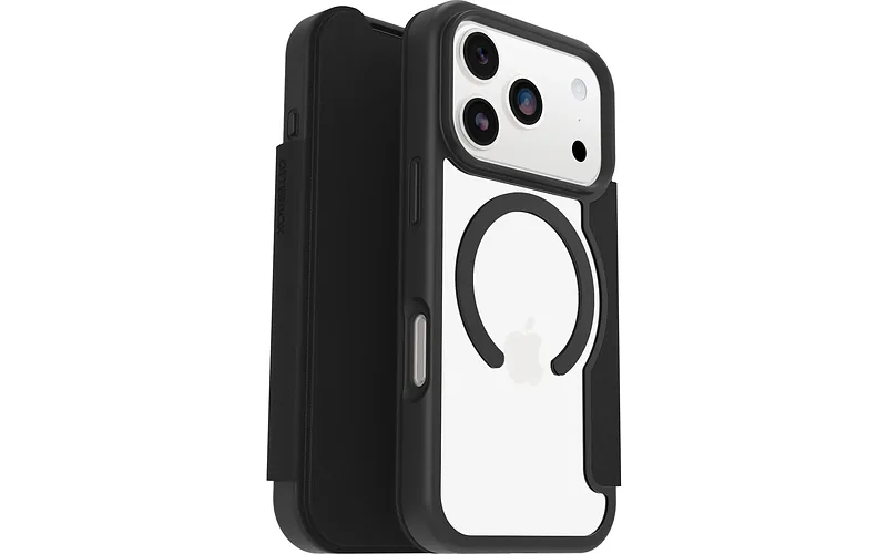 OtterBox React Folio MagSafe rahakotikotelo, iPhone 17 Pro, Musta Kristalli
