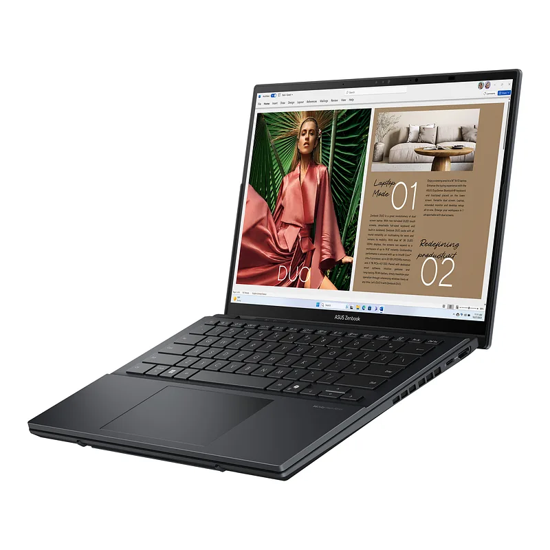 Asus, Zenbook Duo UX8406CA-QL287W, Inkwell Gray, 14 “, OLED, Touchscreen, FHD, 1920 x 1200 pixels, Intel Core Ultra 7, 255H, 16 GB, LPDDR5X, Solid-state drive capacity 1000 GB, Intel Arc Graphics, Windows 11 Home, 802.11be, Bluetooth version 5.4, Keyboard language US international, Keyboard backlit, Warranty 24 month(s), Battery warranty 12 month(s)