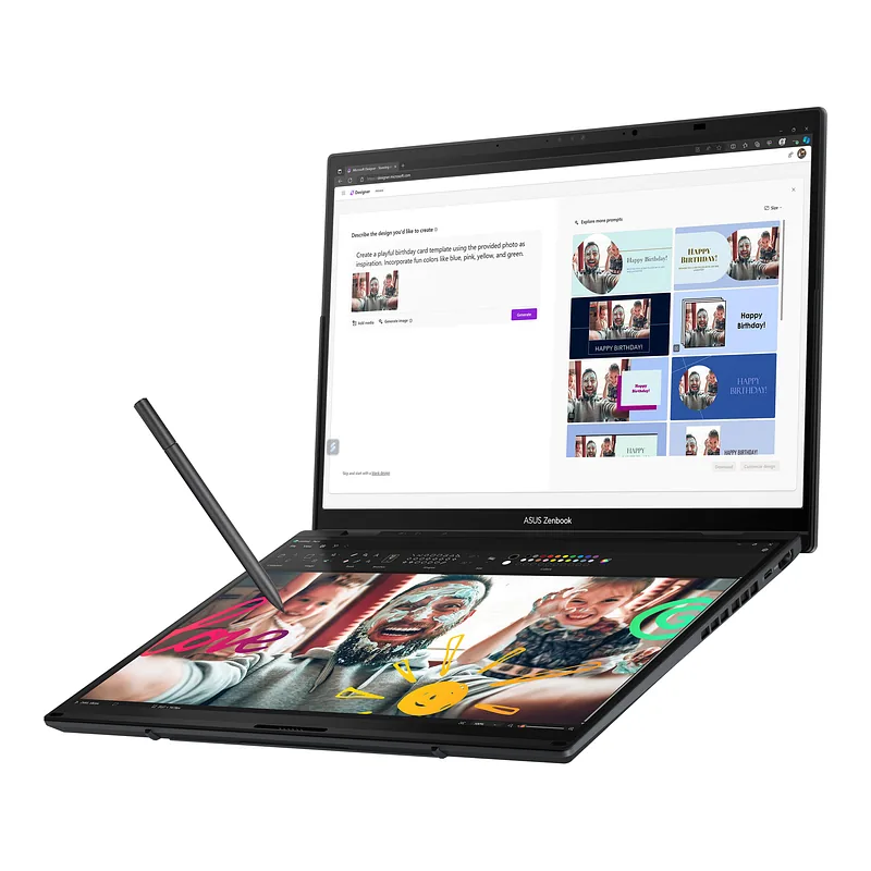 Asus, Zenbook Duo UX8406CA-QL287W, Inkwell Gray, 14 “, OLED, Touchscreen, FHD, 1920 x 1200 pixels, Intel Core Ultra 7, 255H, 16 GB, LPDDR5X, Solid-state drive capacity 1000 GB, Intel Arc Graphics, Windows 11 Home, 802.11be, Bluetooth version 5.4, Keyboard language US international, Keyboard backlit, Warranty 24 month(s), Battery warranty 12 month(s)