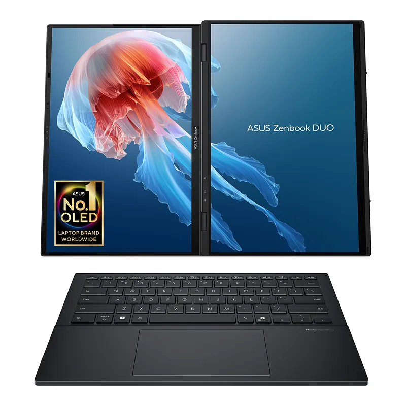 Asus, Zenbook Duo UX8406CA-QL287W, Inkwell Gray, 14 “, OLED, Touchscreen, FHD, 1920 x 1200 pixels, Intel Core Ultra 7, 255H, 16 GB, LPDDR5X, Solid-state drive capacity 1000 GB, Intel Arc Graphics, Windows 11 Home, 802.11be, Bluetooth version 5.4, Keyboard language US international, Keyboard backlit, Warranty 24 month(s), Battery warranty 12 month(s)