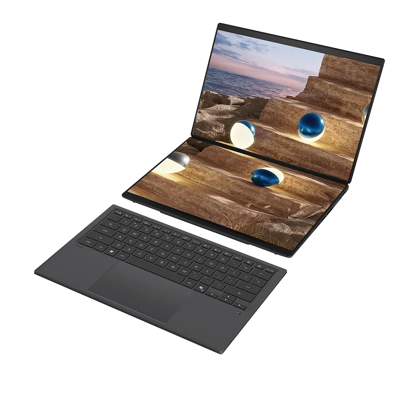 Asus, Zenbook Duo UX8407AA-SN066W, Moher Gray, 14 “, OLED, Touchscreen, 2.8K, 2880 x 1800 pixels, 144 Hz, Anti-Reflective, Intel Core Ultra X9, 378H, 32 GB, LPDDR5X, Solid-state drive capacity 2000 GB, Intel Arc Graphics, Windows 11 Pro, 802.11be, Bluetooth version 5.4, Keyboard language US international, Keyboard backlit, Warranty 24 month(s), Battery warranty 12 month(s)