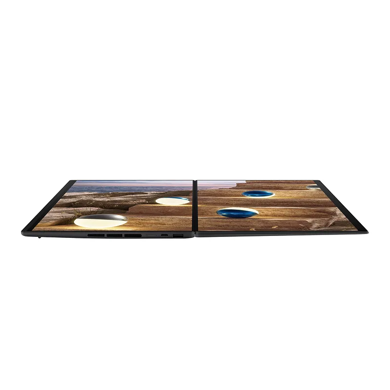 Asus, Zenbook Duo UX8407AA-SN066W, Moher Gray, 14 “, OLED, Touchscreen, 2.8K, 2880 x 1800 pixels, 144 Hz, Anti-Reflective, Intel Core Ultra X9, 378H, 32 GB, LPDDR5X, Solid-state drive capacity 2000 GB, Intel Arc Graphics, Windows 11 Pro, 802.11be, Bluetooth version 5.4, Keyboard language US international, Keyboard backlit, Warranty 24 month(s), Battery warranty 12 month(s)