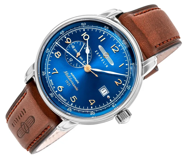 Zeppelin Méditerranée 100 Years 9668-3 Automatic Men’s Watch 40mm Blue Dial Brown Leather Strap
