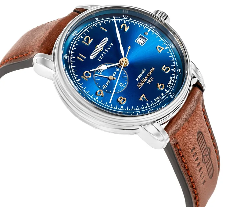 Zeppelin Méditerranée 100 Years 9668-3 Automatic Men’s Watch 40mm Blue Dial Brown Leather Strap
