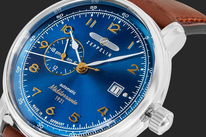 Zeppelin Méditerranée 100 Years 9668-3 Automatic Men’s Watch 40mm Blue Dial Brown Leather Strap
