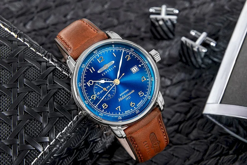Zeppelin Méditerranée 100 Years 9668-3 Automatic Men’s Watch 40mm Blue Dial Brown Leather Strap