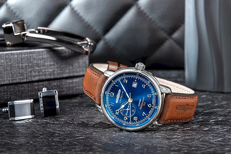 Zeppelin Méditerranée 100 Years 9668-3 Automatic Men’s Watch 40mm Blue Dial Brown Leather Strap