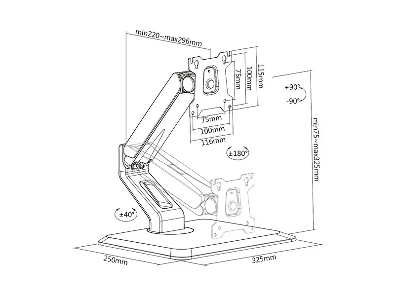 Multibrackets 9998 monitori kinnitus ja alus 81,3 cm (32″) Laud Must