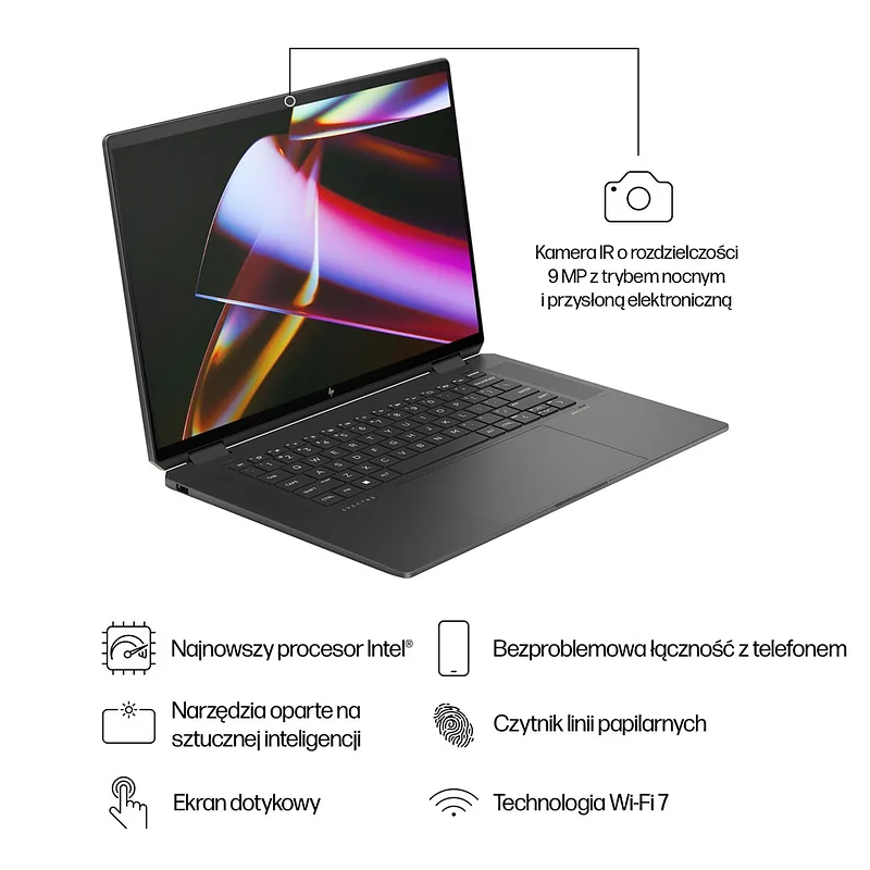 HP Spectre x360 16-aa0233nw Intel Core Ultra 7 155H, 2-in-1 convertible, 40.6 cm (16″), 3K touchscreen, 16 GB LPDDR5x-SDRAM, 1 TB SSD, NVIDIA GeForce RTX 4050, Wi-Fi 7 (802.11be), Windows 11 Pro, AI PC, Black