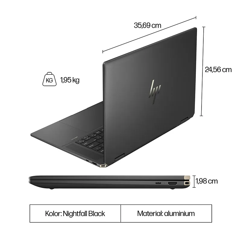 HP Spectre x360 16-aa0233nw Intel Core Ultra 7 155H, 2-in-1 convertible, 40.6 cm (16″), 3K touchscreen, 16 GB LPDDR5x-SDRAM, 1 TB SSD, NVIDIA GeForce RTX 4050, Wi-Fi 7 (802.11be), Windows 11 Pro, AI PC, Black