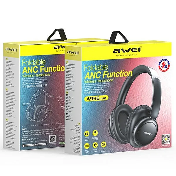 AWEI A996 Pro ANC Bluetooth Over-Ear Peakomplekt Must