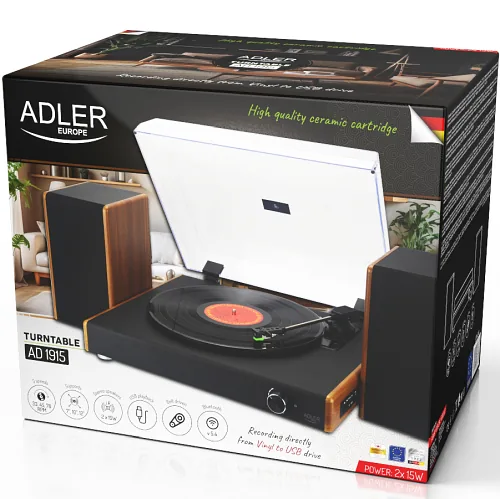 Adler AD 1915 Turntable with USB/Bluetooth/USB recording function and 2 speakers