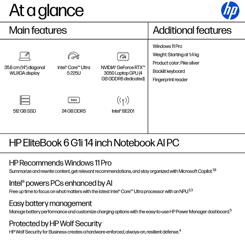 HP EliteBook 6 G1i 14 – Ultra 5-225U, 24GB, 512GB SSD, 14 WUXGA 300-nit AG, 5MP IR cam, WWAN-ready, Smartcard, FPR, ESTONIAN backlit keyboard, 56Wh, Win 11 Pro, 3 years