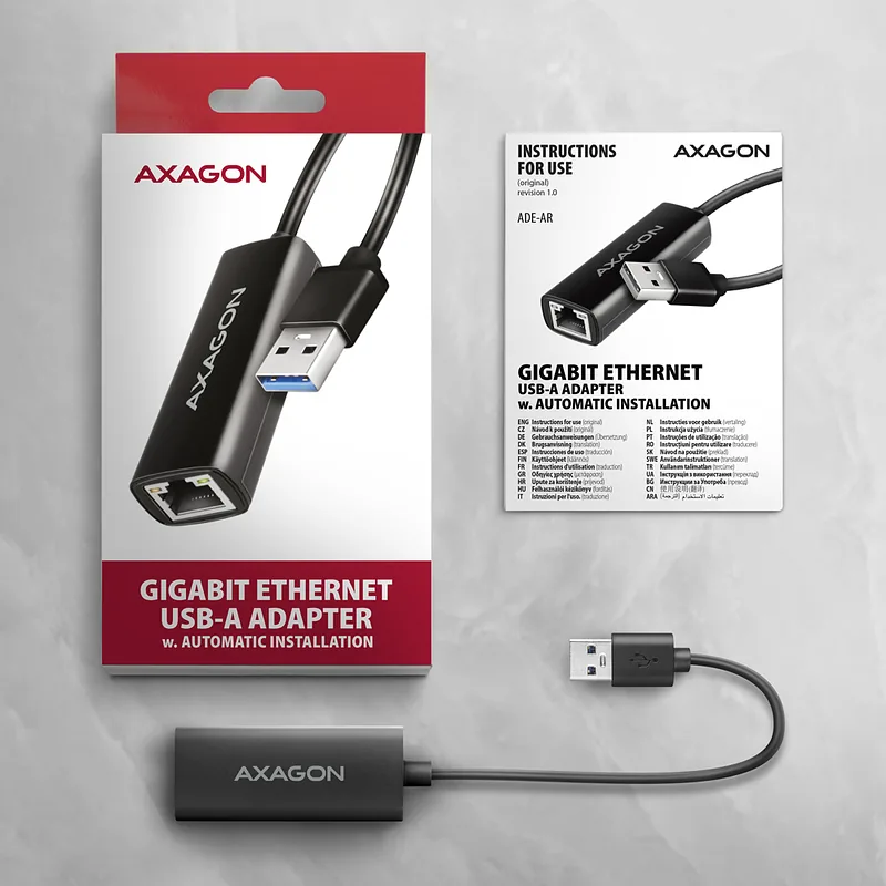 Axagon ADE-AR USB-A 3.2 Gen 1 – Gigabit Ethernet 10/100/1000 Adapter – Adapter – Digital/Daten 1000 Mbit/s