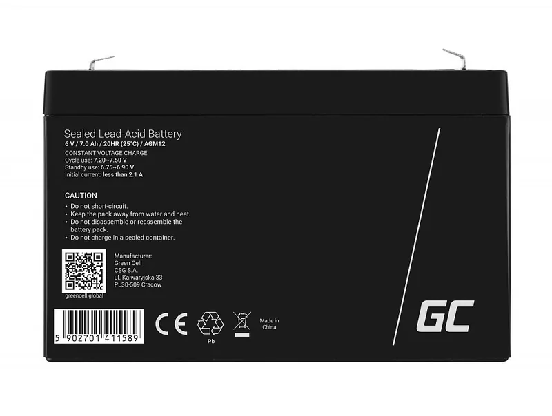 Green Cell AGM12 industrial rechargeable battery Sealed Lead Acid (VRLA) 7000 mAh 6 V