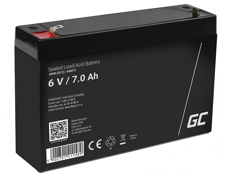 Green Cell AGM12 industrial rechargeable battery Sealed Lead Acid (VRLA) 7000 mAh 6 V