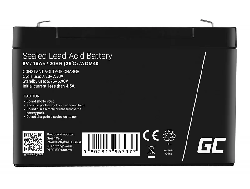 Green Cell AGM40 UPS battery Sealed Lead Acid (VRLA) 6 V 15 Ah
