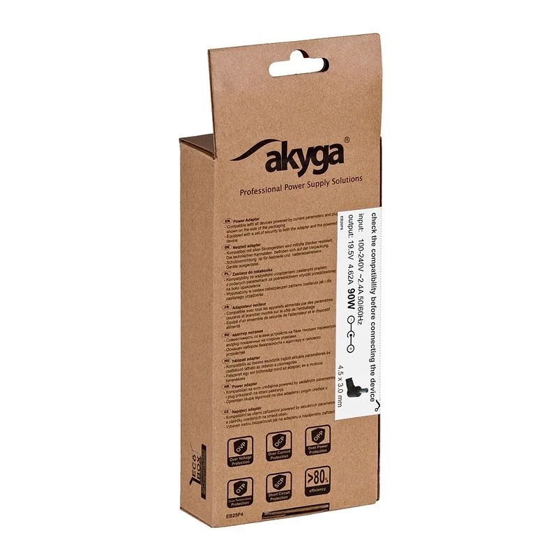 Akyga notebook power adapter AK-ND-26 19.5V/4.62A 90W 4.5×3.0 mm + pin HP power adapter/inverter Indoor Black