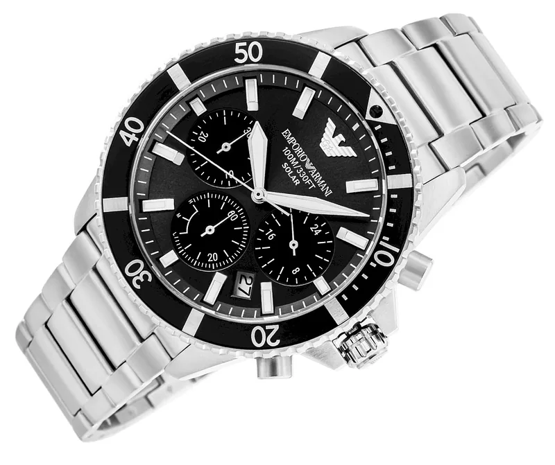 Emporio Armani World Explorer Solar Chronograph AR11739 Silver Black 43mm