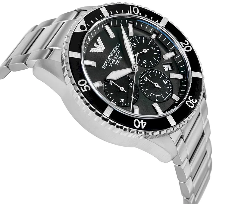 Emporio Armani World Explorer Solar Chronograph AR11739 Silver Black 43mm