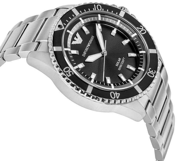 Emporio Armani Solar Diver Style Watch AR11787 Silver Black 42mm