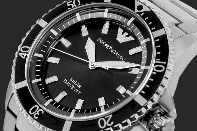 Emporio Armani Solar Diver Style Watch AR11787 Silver Black 42mm