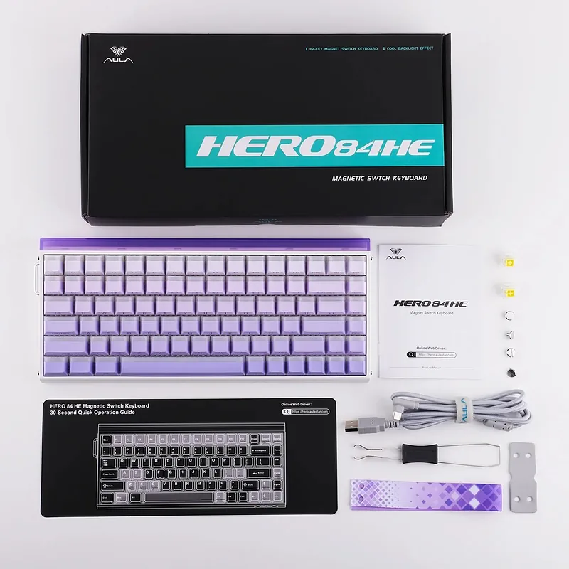 HERO84 HE White+Purple+Gradient+LIGHT JadeKing RGB AULA gasket keyboard