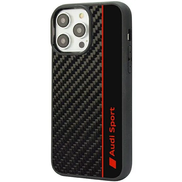 Audi Carbon Fiber Stripe iPhone 14 Pro Max 6.7″ must kõvakaaneline kaitseümbris AUS-TPUPCIP14PM-R8/D1-BK