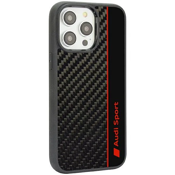 Audi Carbon Fiber Stripe iPhone 14 Pro Max 6.7″ must kõvakaaneline kaitseümbris AUS-TPUPCIP14PM-R8/D1-BK
