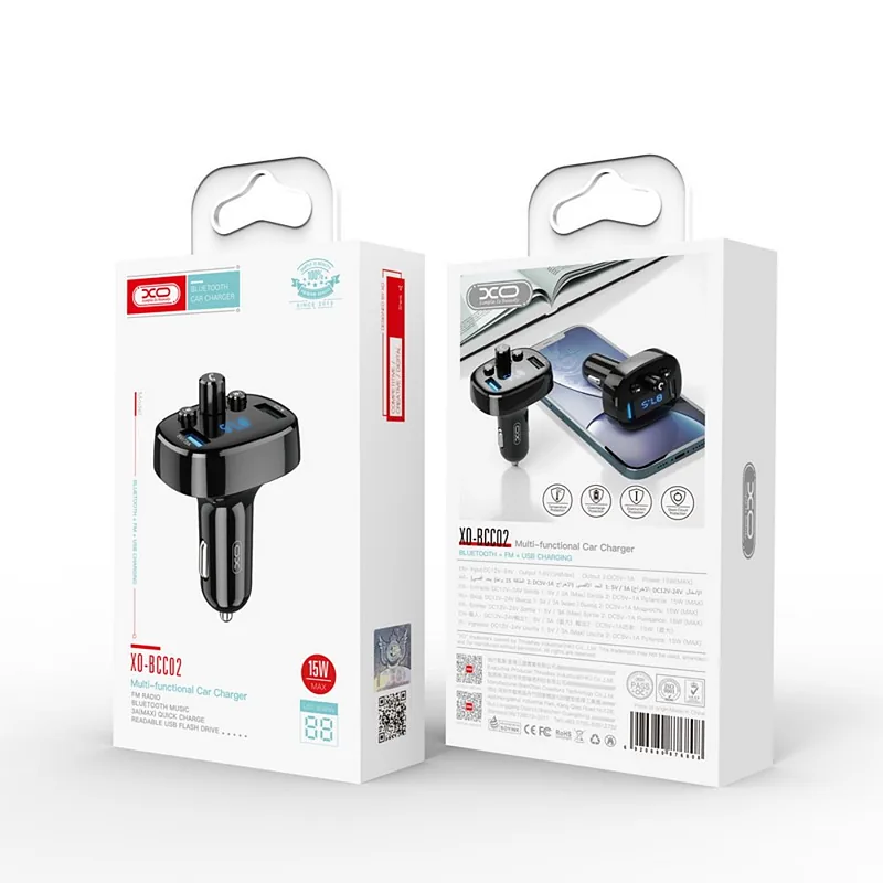 XO BCC02 Transmiter FM Bluetooth MP3 car charger 15W / Black