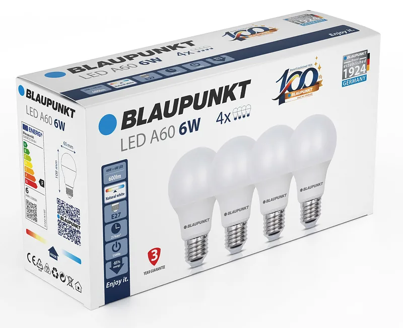 Blaupunkt LED lamp E27 A60 600lm 6W 4000K 4tk