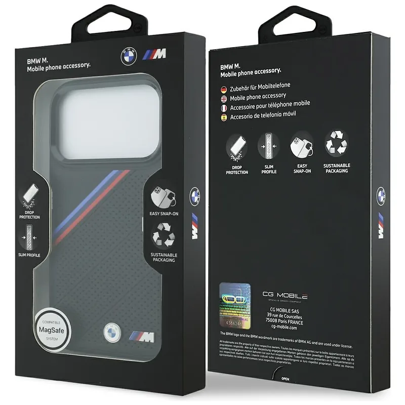 BMW M Tricolor Metallist Logo MagSafe Korpus iPhone 17 Pro jaoks Must