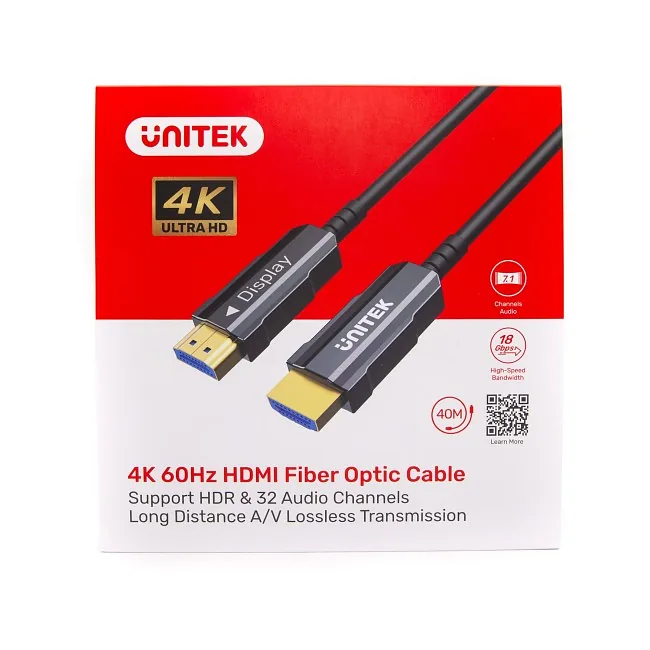 Unitek Kabel optyczny HDMI 2.0 AOC 4K 60Hz 40m czarny