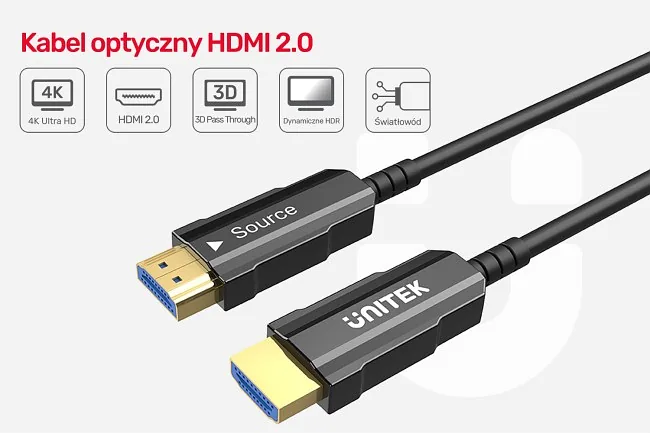 Unitek Kabel optyczny HDMI 2.0 AOC 4K 60Hz 40m czarny