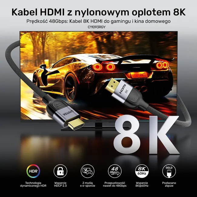 Unitek przewód 8K LUX HDMI 2.1 oplot 1M