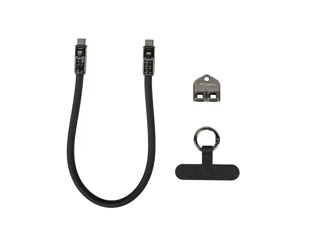 Lanberg USB-C M/M Lanyard/Keychain Cable, 0.3 m, 240 W, CA-CMCM-10LN-0003-BK