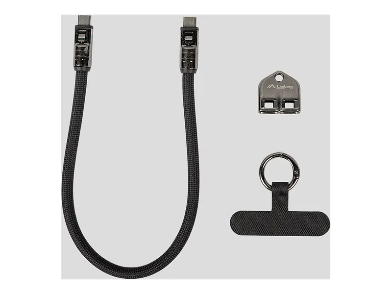 Lanberg USB-C M/M Lanyard/Keychain Cable, 0.3 m, 240 W, CA-CMCM-10LN-0003-BK