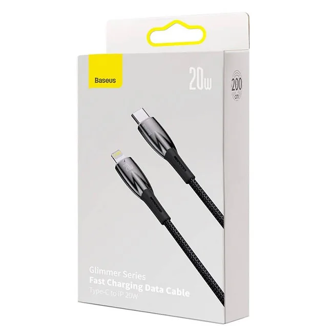 Baseus lightning – USB-C Glimmer, 20W, 2m (czarny)