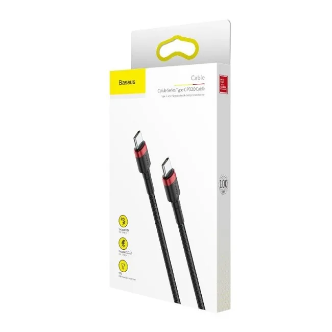 Baseus Cafule USB-C do USB-C PD 2.0, QC 3.0, 60W, 2m (czarno-czerwony)