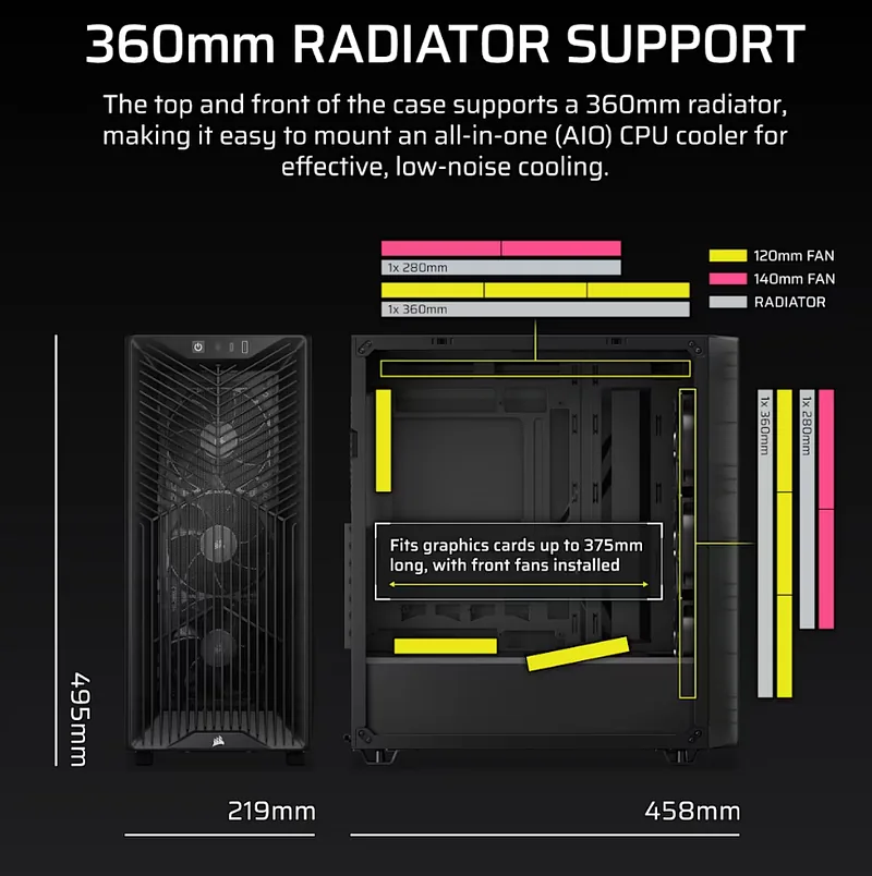 Corsair PC Case, 3200D RS, Smoke, Mid-Tower