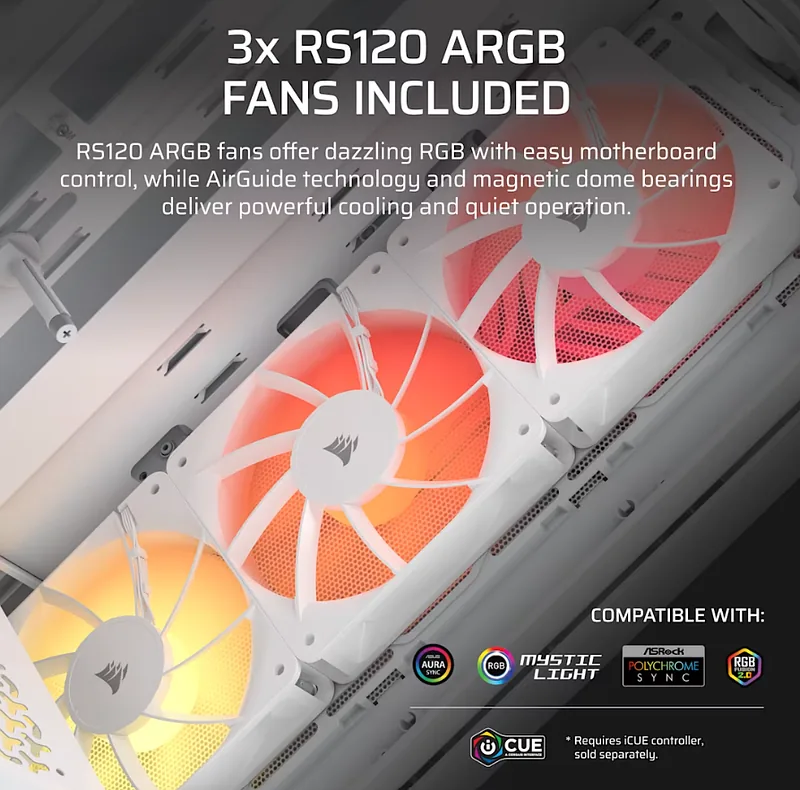 Corsair PC Case, 3200D RS ARGB, White, Mid-Tower