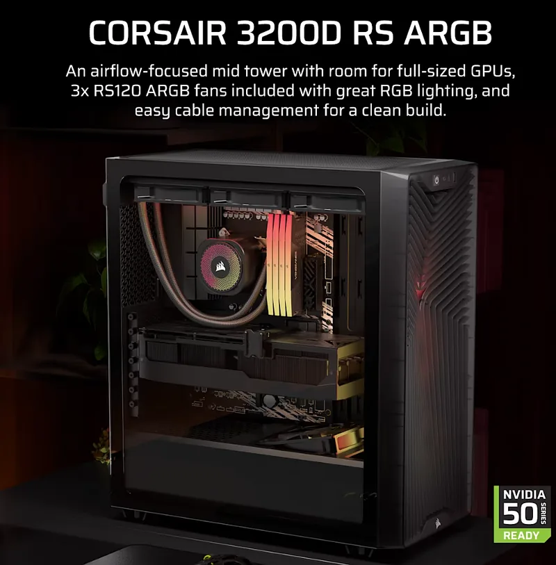 Corsair PC Case, 3200D RS ARGB, Smoke, Mid-Tower