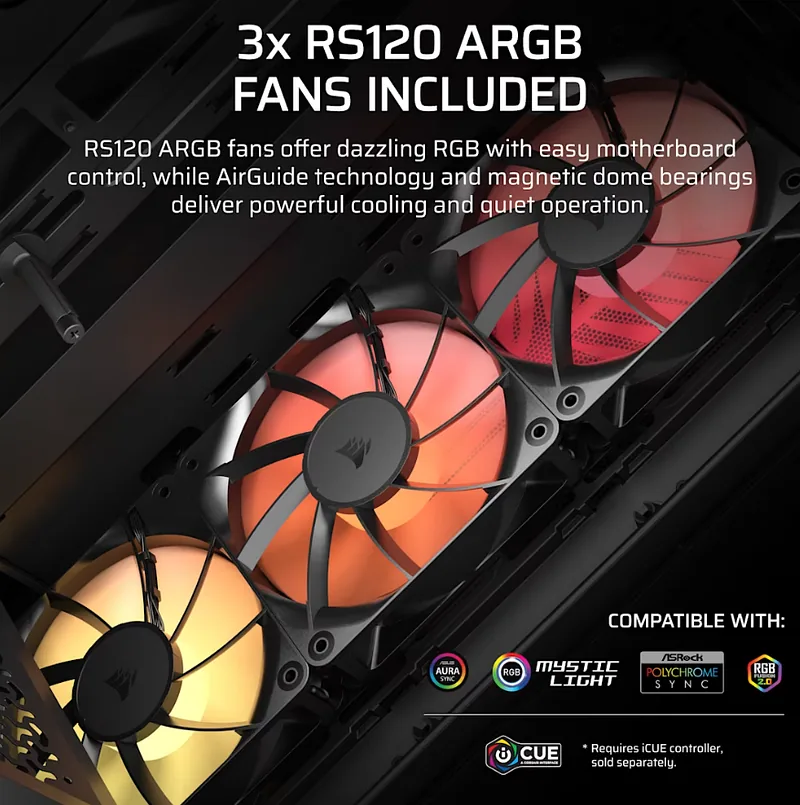 Corsair PC Case, 3200D RS ARGB, Smoke, Mid-Tower