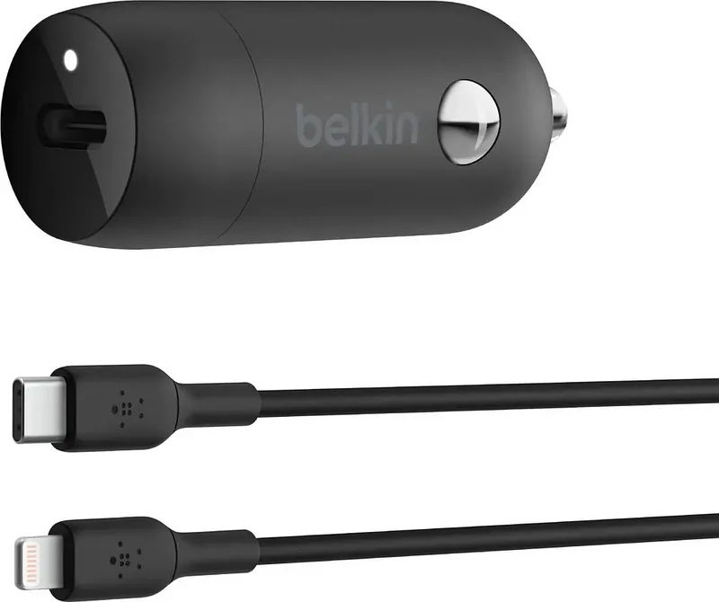 Belkin 30W USB-C, PD, PPS, czarna + kabel Lightning